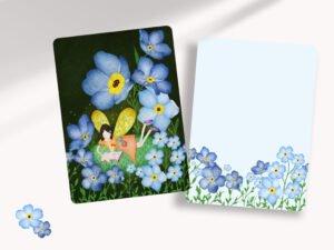 Forget me not garden flower fairy notecards for all occasions, ideal to write a short greeting. The notecards are printed on the front and back with beautiful designs and details.