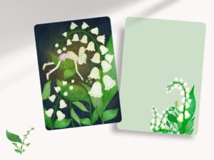 Lily of the Valley garden flower fairy notecards for all occasions, ideal to write a short greeting. The notecards are printed on the front and back with beautiful designs and details.
