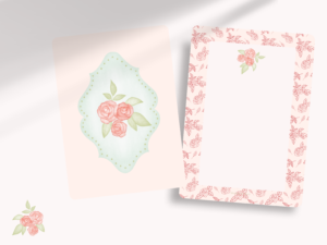 Paper Stationery Set of Framed Rococo Roses Notecards by Whispers in Print