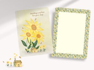 Whimsical sunflower notecards for all occasions, ideal to write a short greeting. The notecards are printed on the front and back with beautiful designs and details.