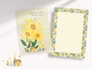 Paper stationery set of whimsical sunflower notecards by Whispers in Print