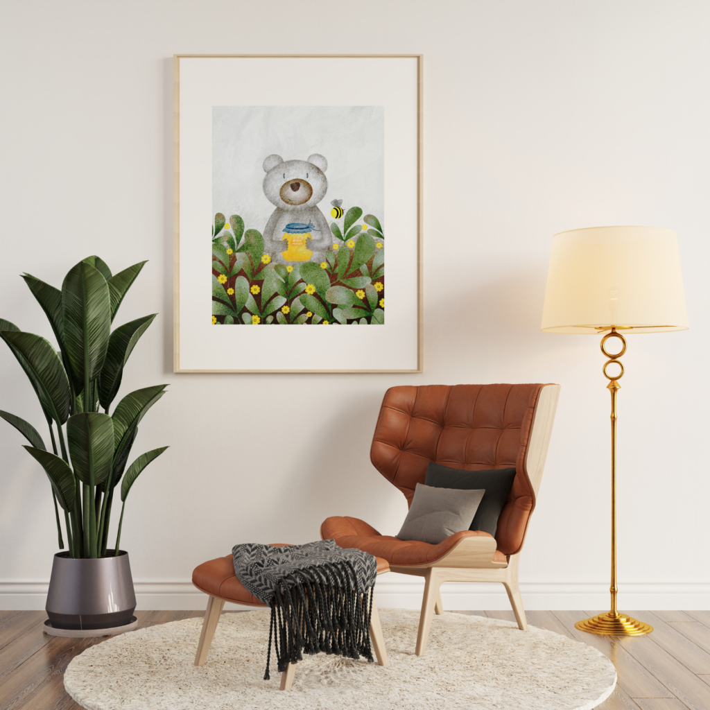 framed art print honey bear
